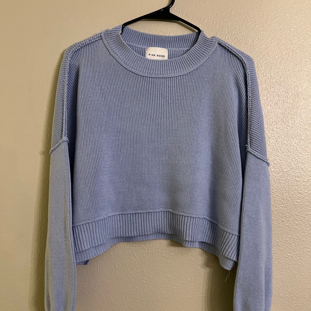 Knit Cropped Sweater, Periwinkle Blue, Large
